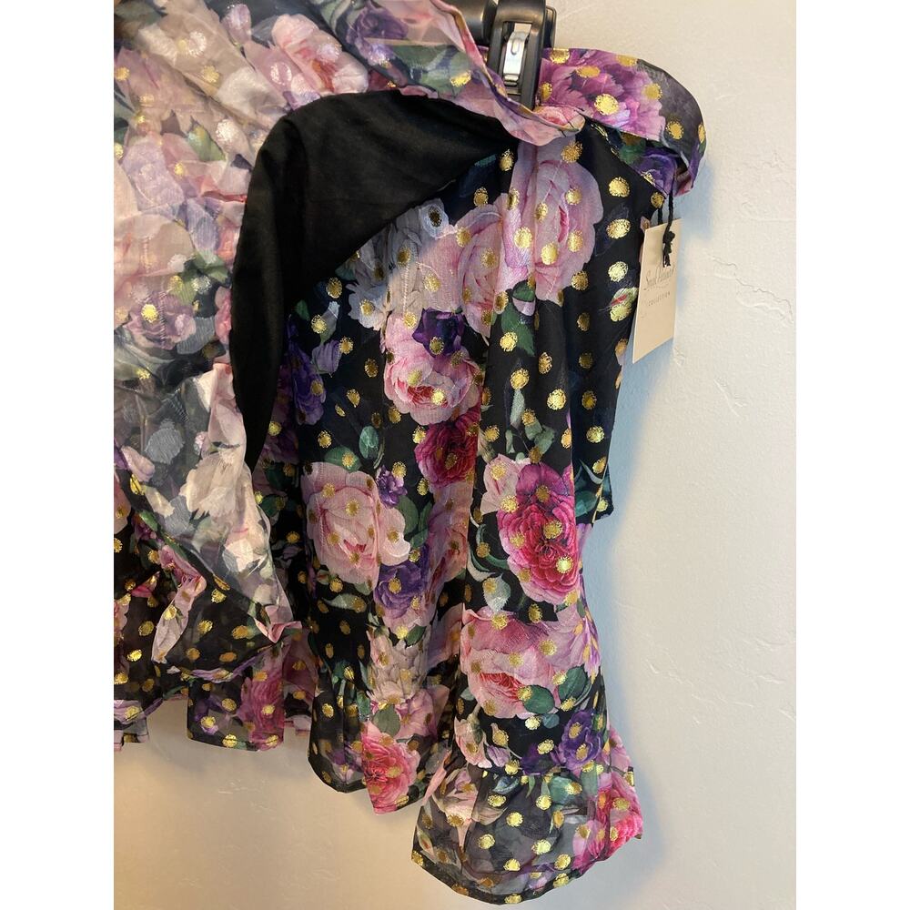Smak Parlor Floral Gold Polka Dot True Wrap Ruffle Skirt NEW Size Large - Picture 7 of 13